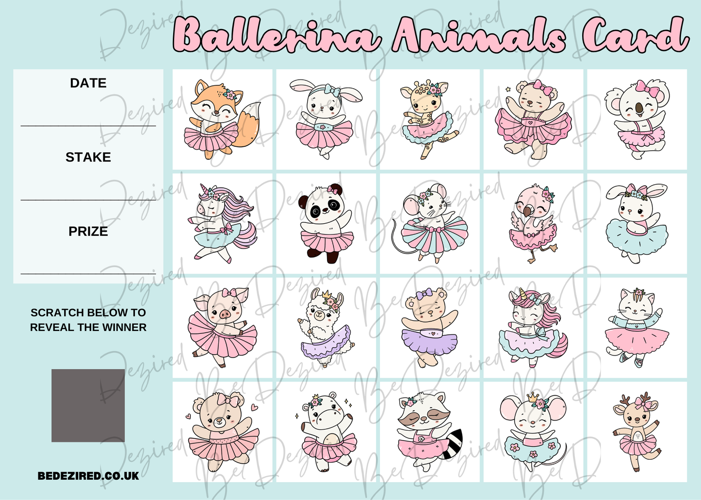 Ballerina Dancing Animals 1-20 Scratch Card