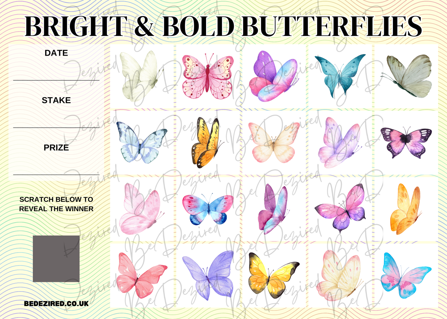 Bold & Beautiful Butterflies 1-20 Scratch Card