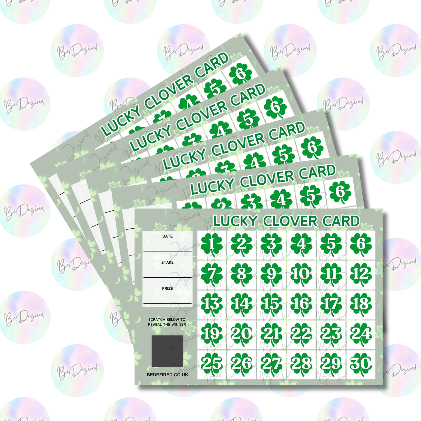 1-30 St Patrick's Day | Irish Themed | Lucky Clover Scratch Cards