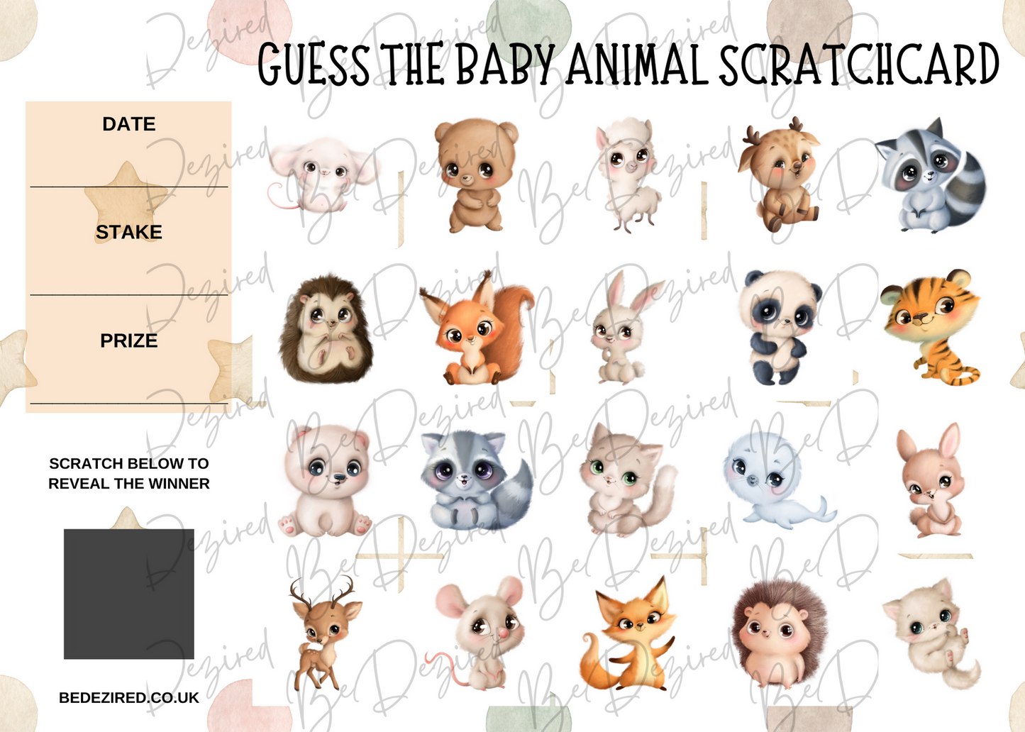 Cute Baby Animals Fund Raising Scratch Card