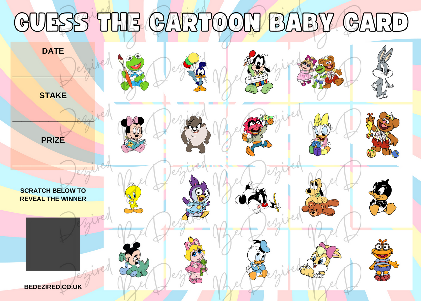 Baby Cartoon Characters Fund Raising Scratch Card