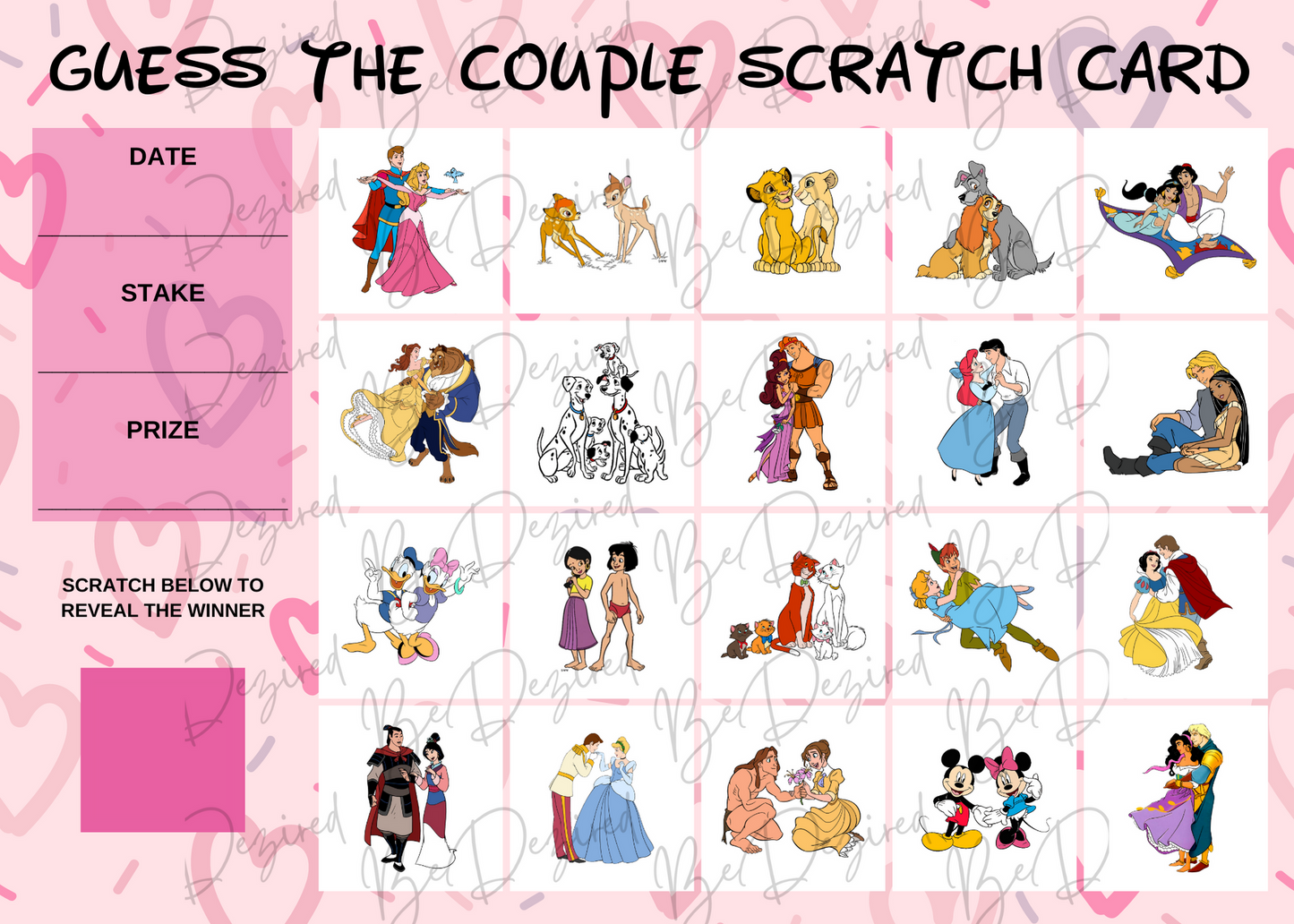 Guess the Disney Couple Fund Raising Scratch Card