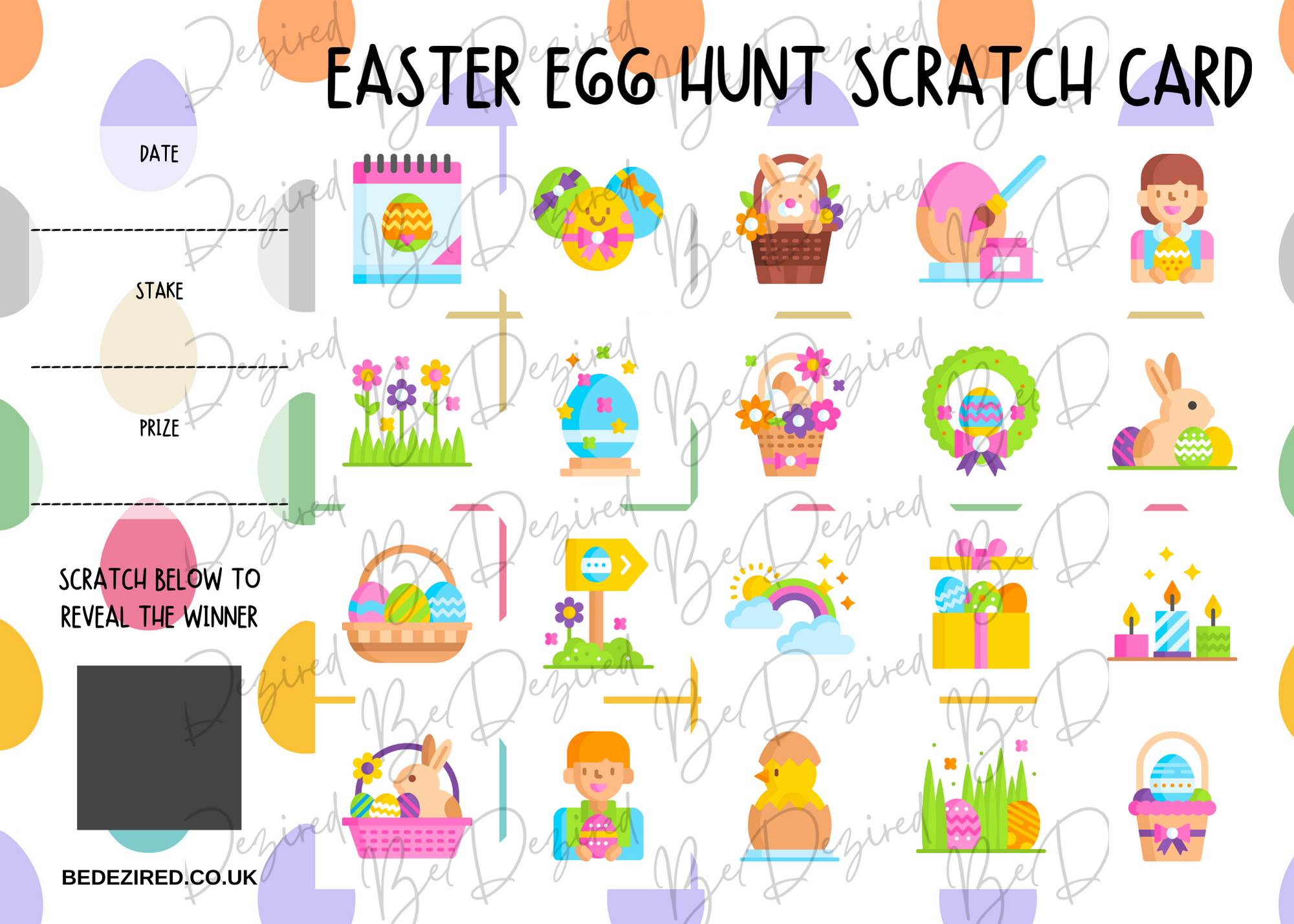 Easter Egg Hunt 1-20 Fundraising Bingo or Raffle Type Scratch Card Game ...
