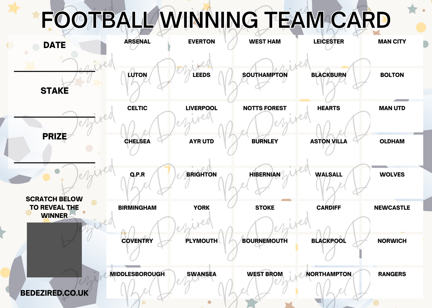 Football Teams Scratch Card
