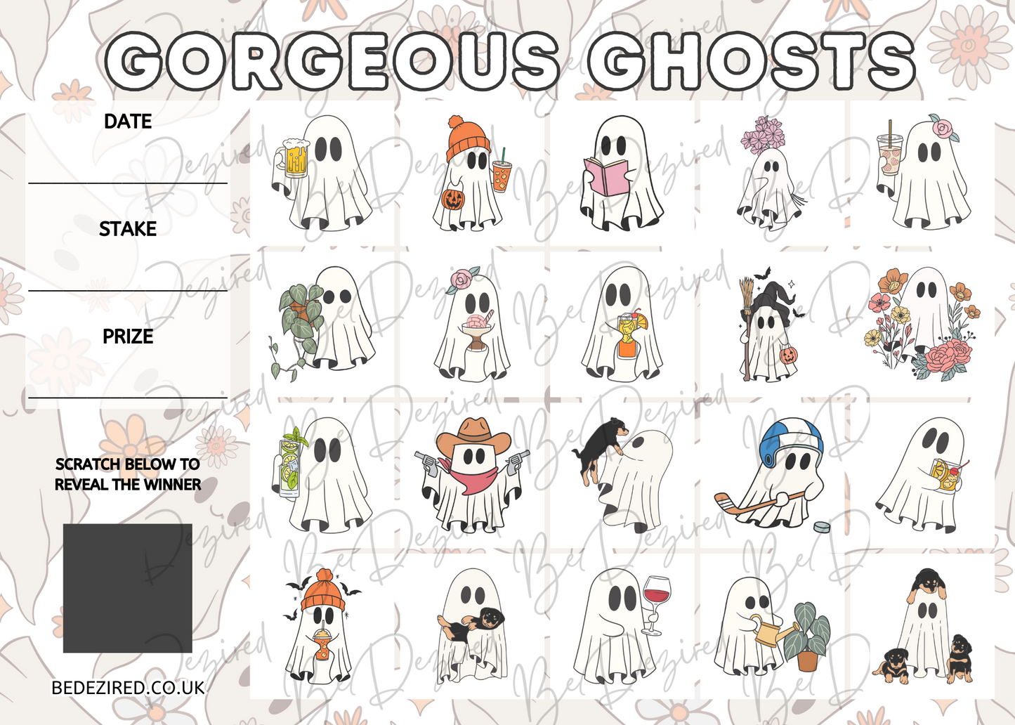 Gorgeous Cute Ghosts 1-20 Scratch Card