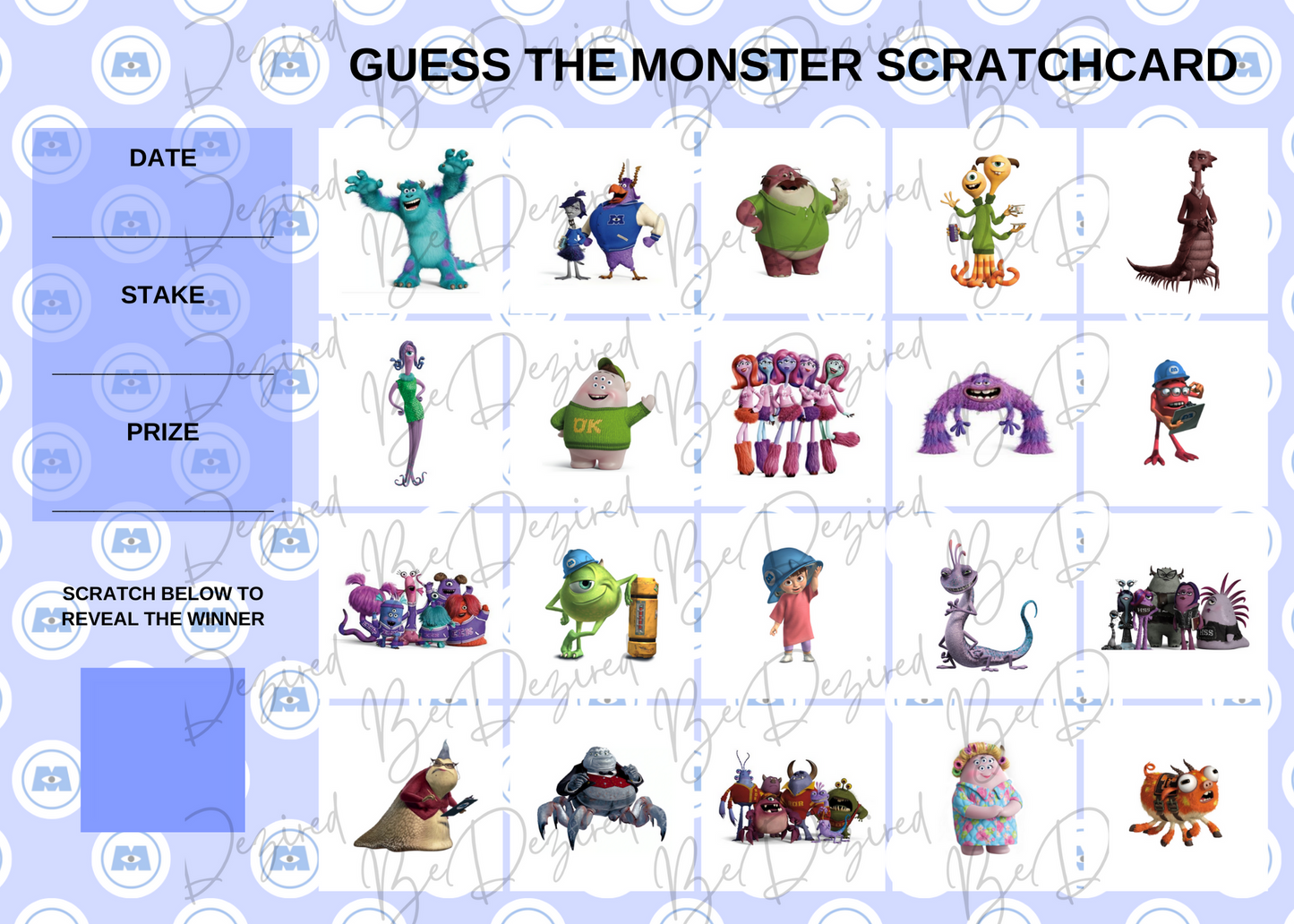 Monsters inc University Disney Scratch Card