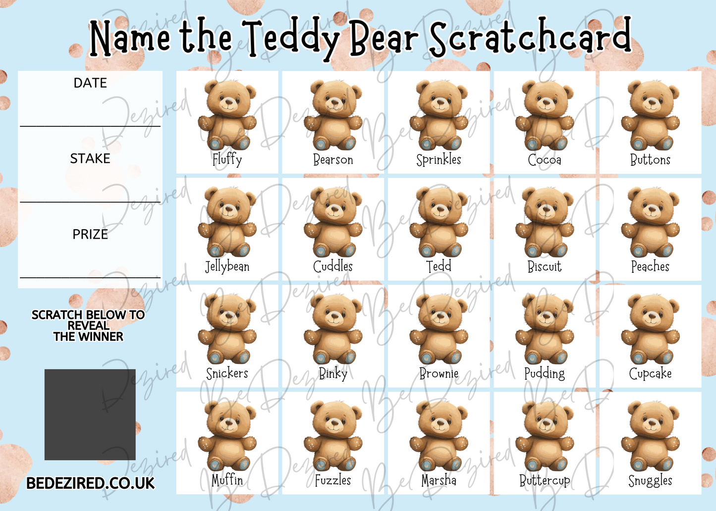 Name the Teddy Bear Scratch Card