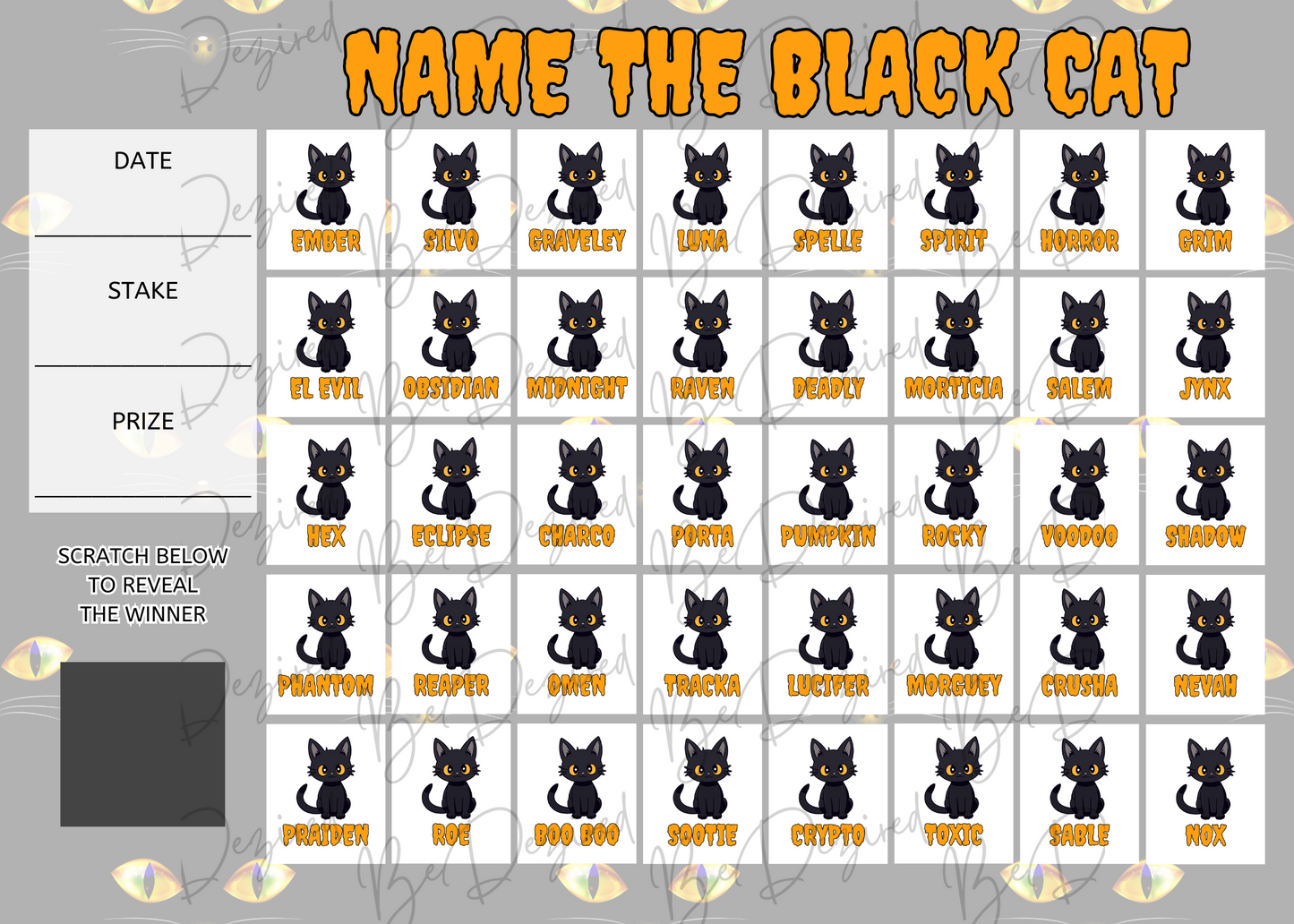 Name the Black Cat 1-40 Scratch Card
