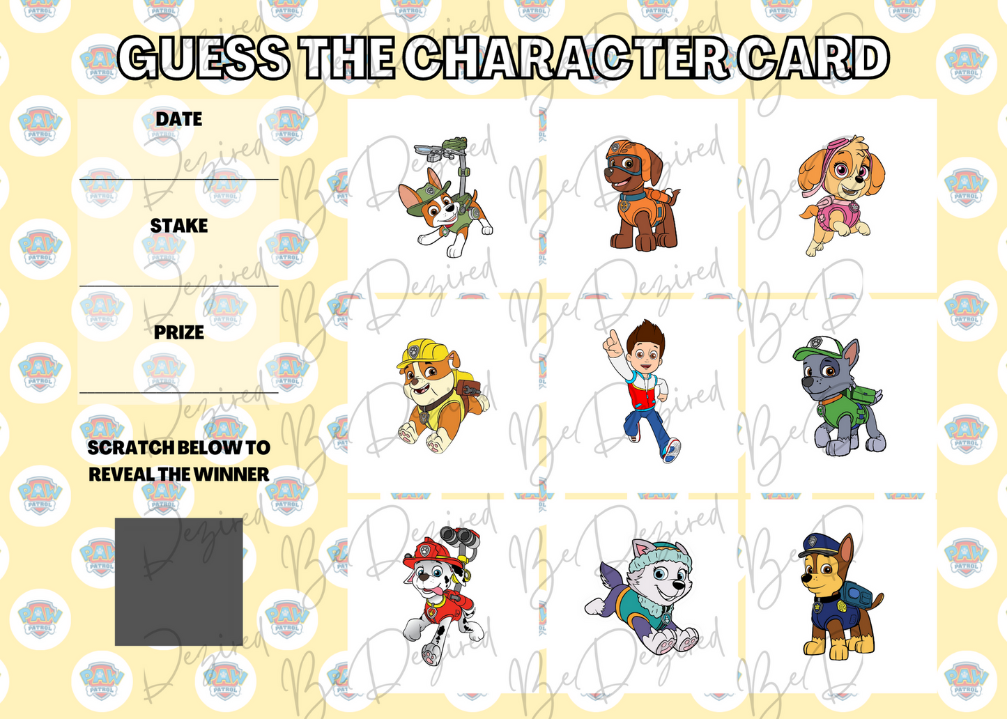 Paw Patrol Puppy Scratch Card