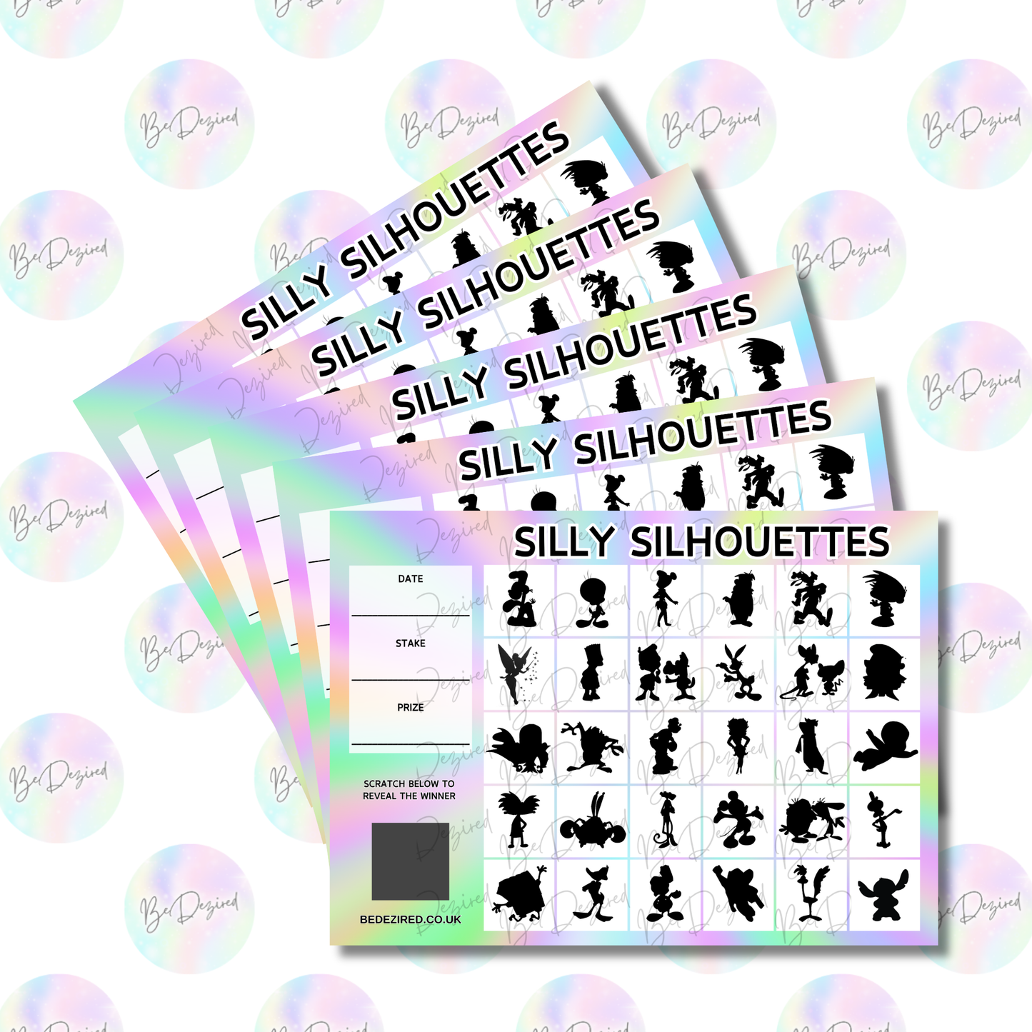 1-30 Silly Cartoon Silhouettes Scratch Cards