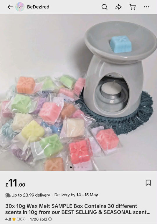 30x 10g Wax melt Scent Samples | Bundle Box of 30 Unique Fragrances