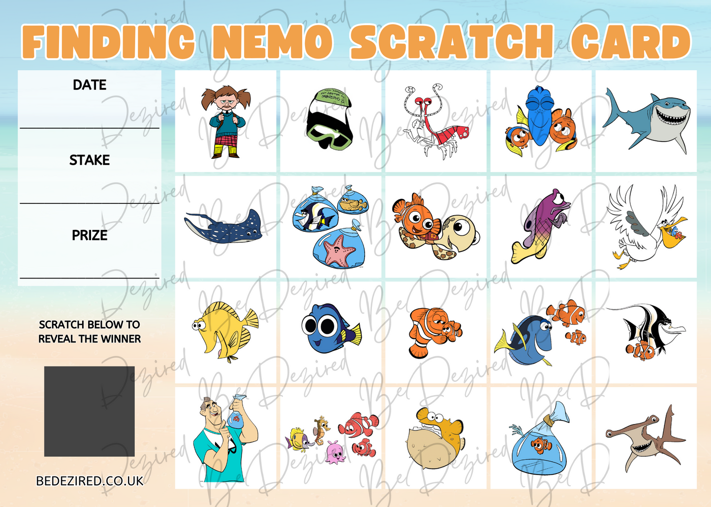 Finding Nemo Disney Scratch Card
