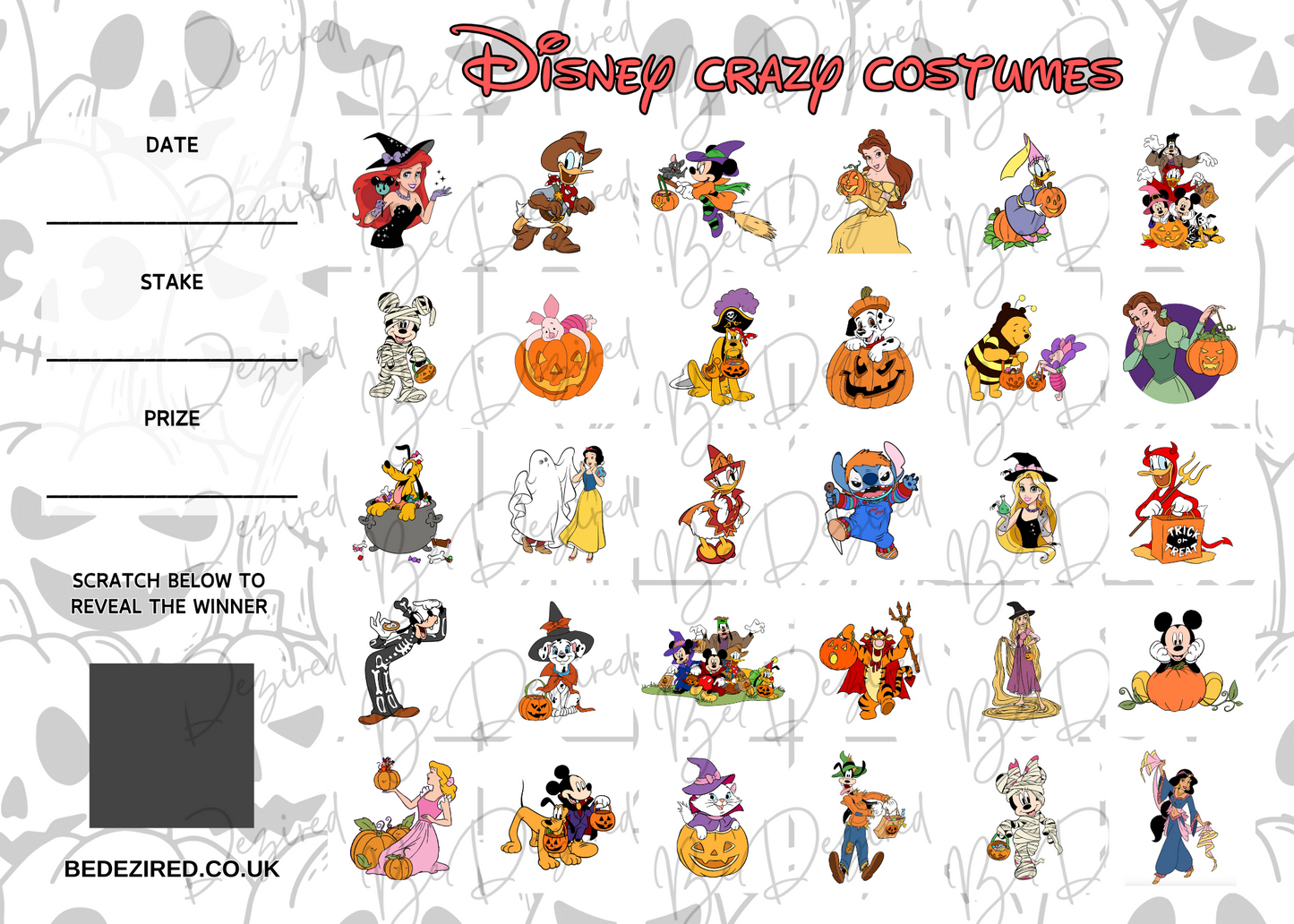 Disney Creepy Costumes 1-30 Scratch Card