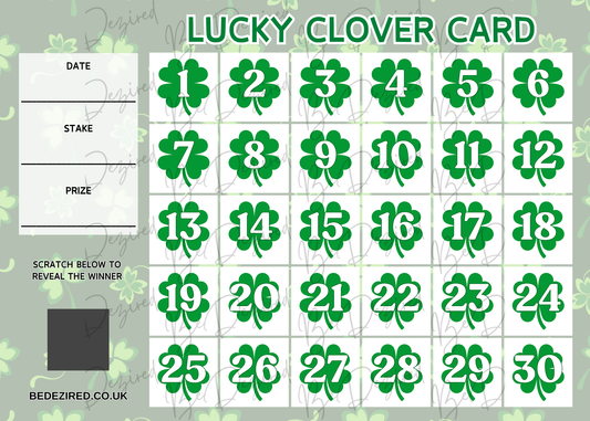 1-30 St Patrick's Day | Irish Themed | Lucky Clover Scratch Card