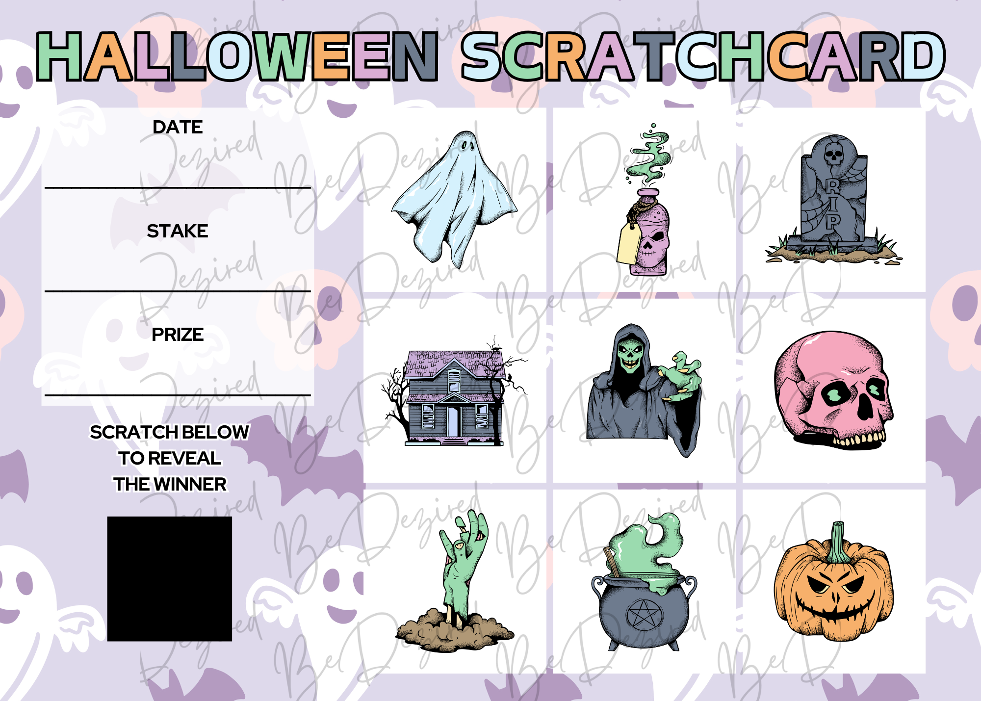 Halloween Tattoo style 1-9 Fundraising Raffle Game Scratch Card – BeDezired