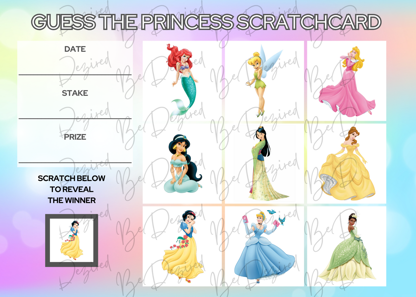 Disney Princess 1-9 Scratch Card