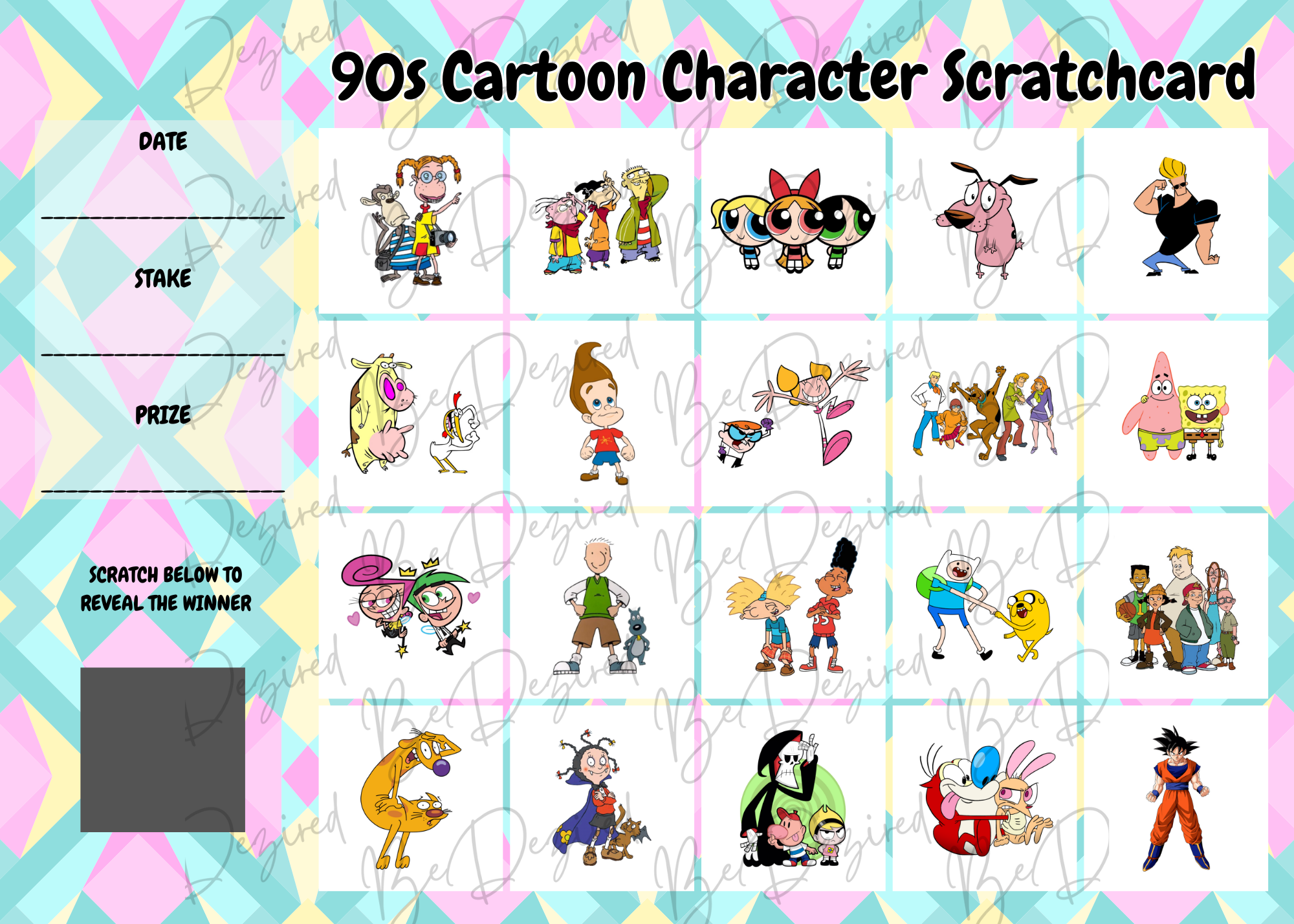 90's Cartoon Character Fund Raising Scratch Cards – BeDezired