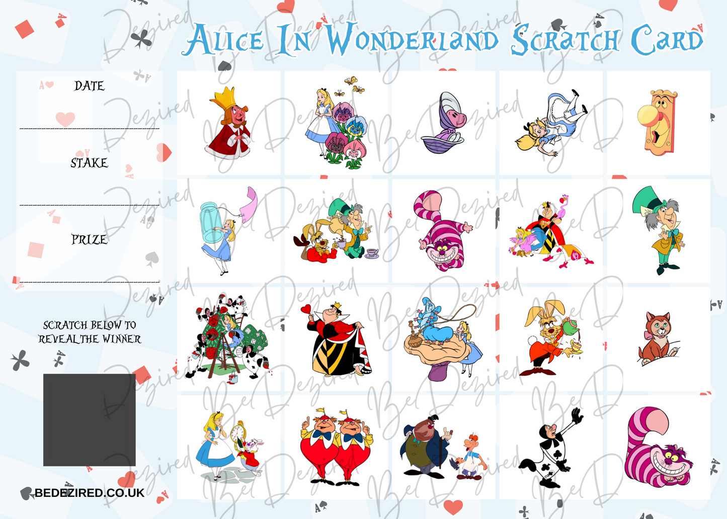 Alice in Wonderland Fund Raising Scratch Card
