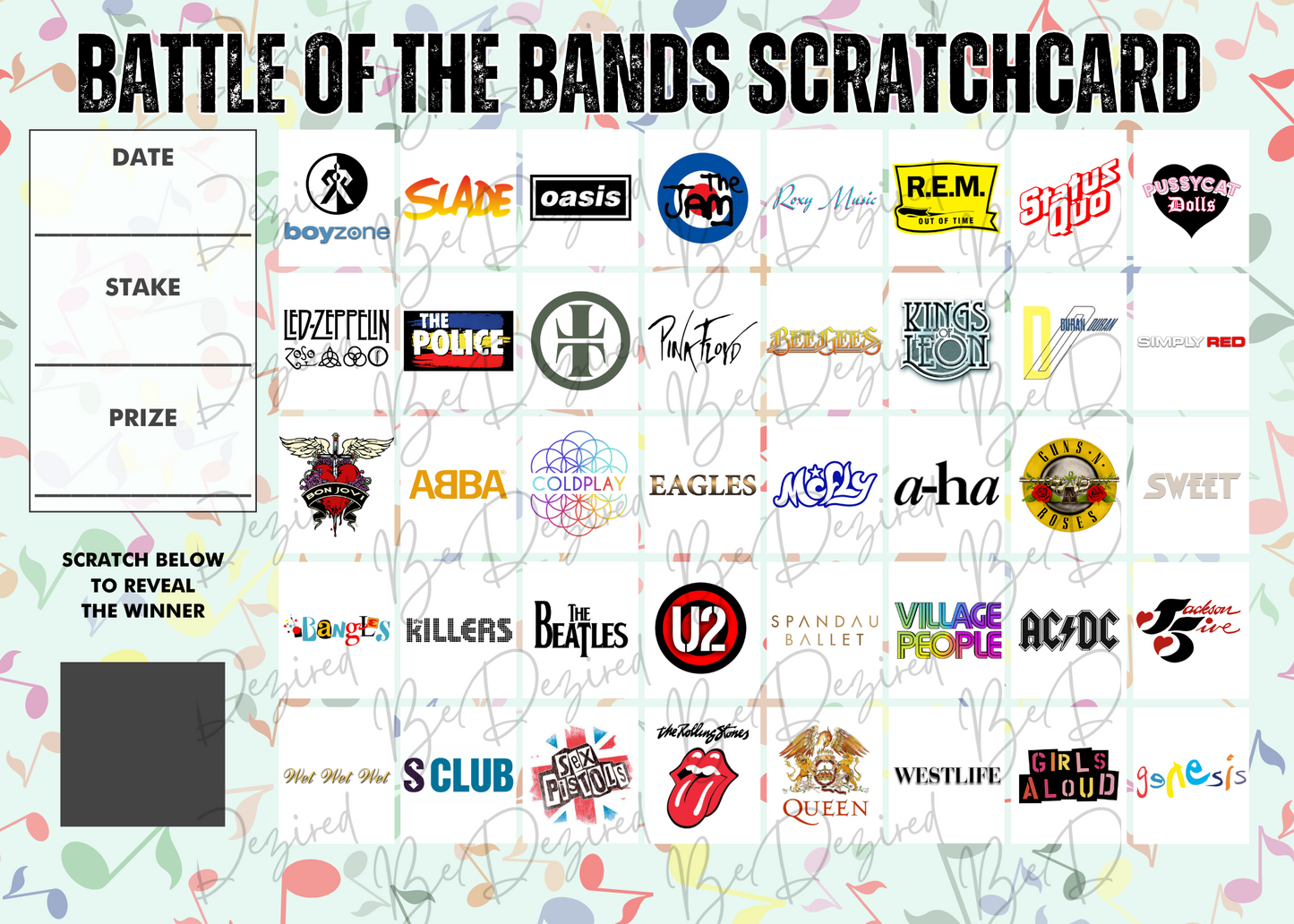 Battle of the Bands Fund Raising Scratch Card