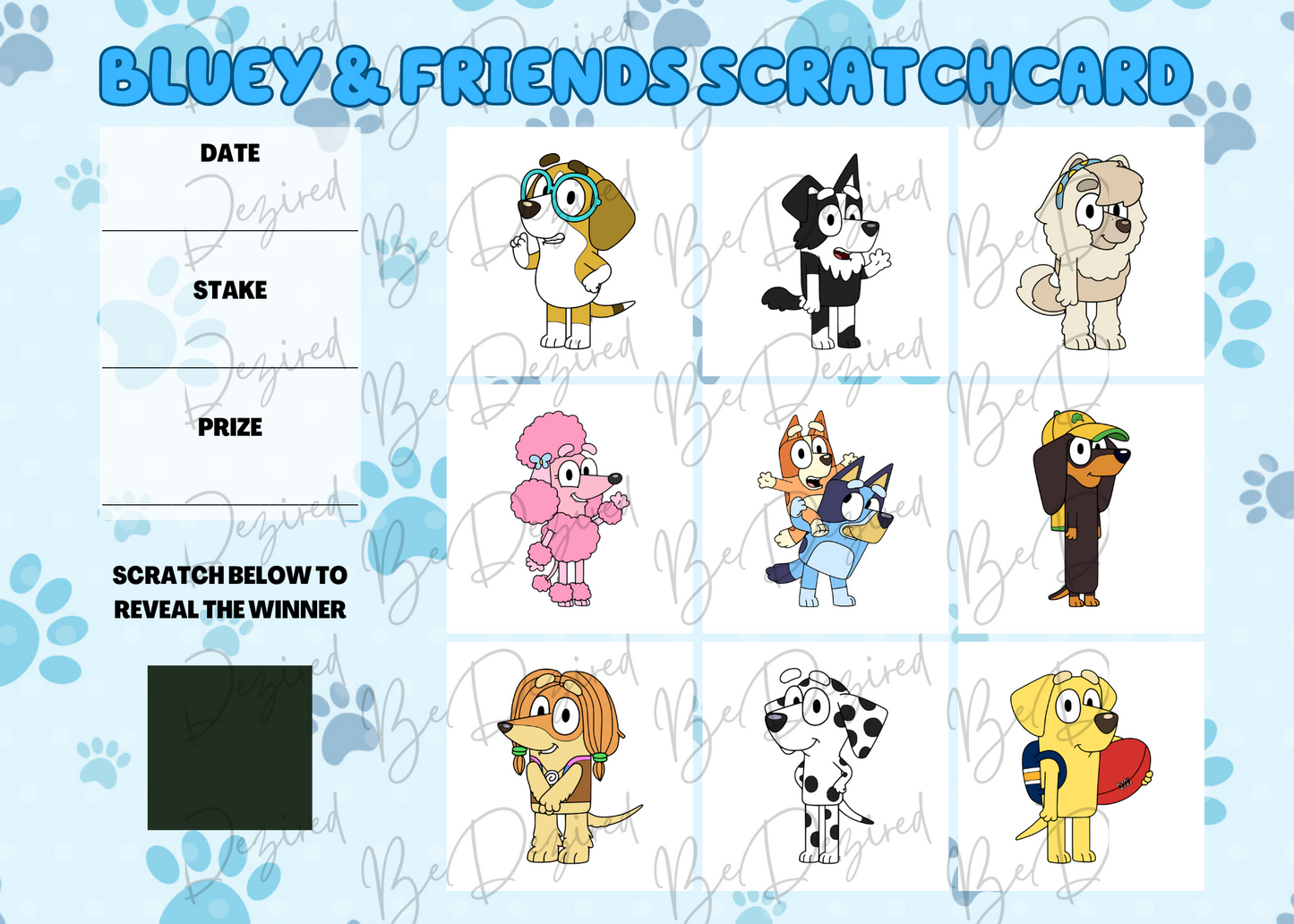 Bluey & Friends 1-9 Fund Raising Scratch Card