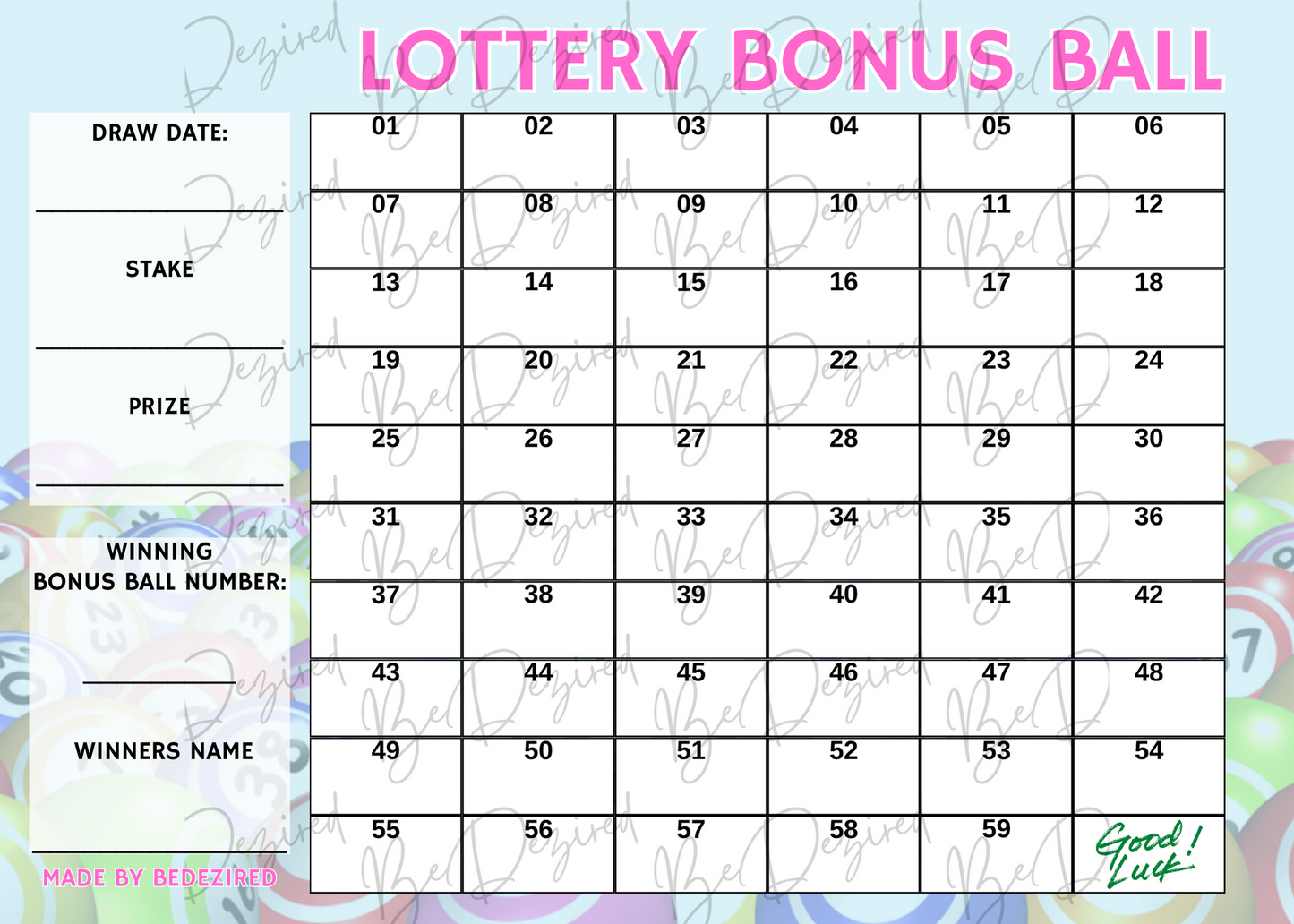 Bonus Ball Fund Raising Cards