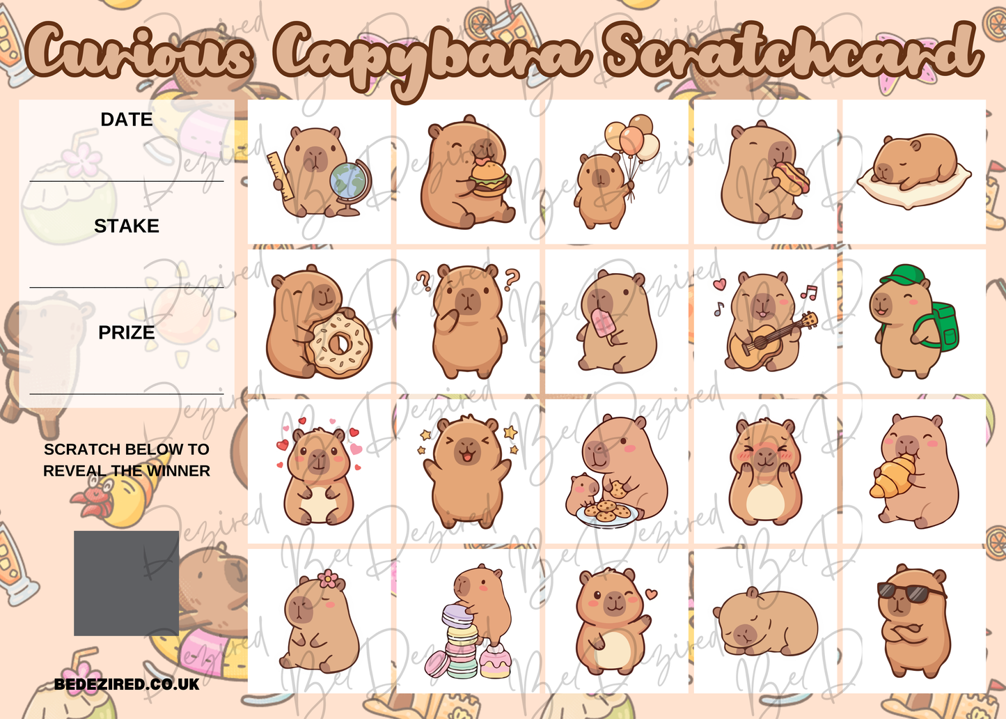 Cute Capybaras 1-20 Scratch Card