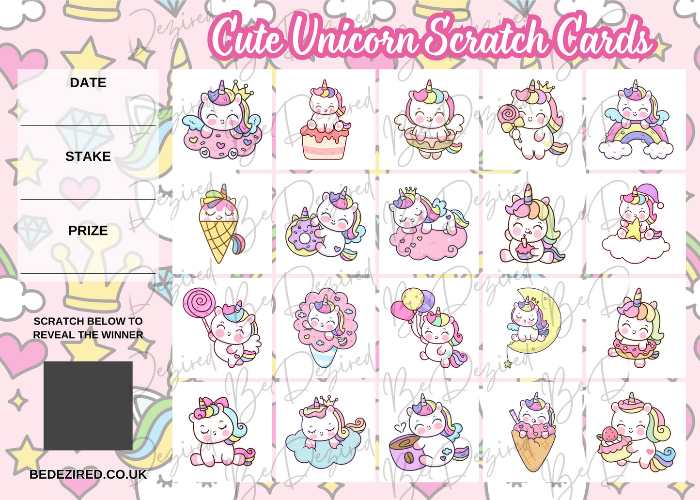 Cute Unicorns Scratch Card