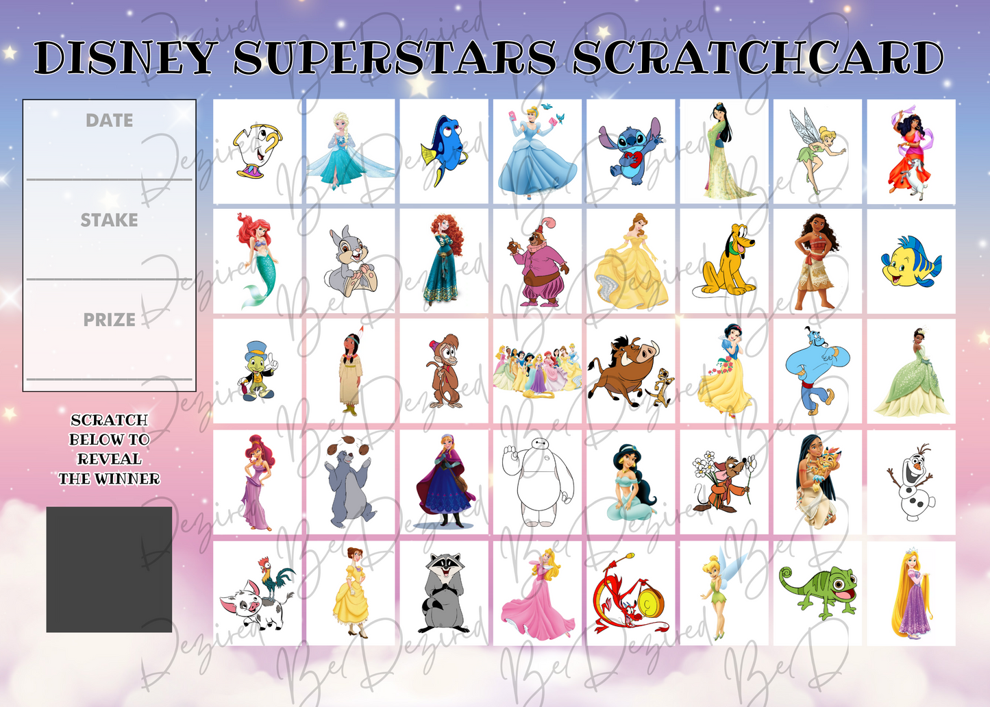 Disney Character 1-40 Fund Raising Scratch Card
