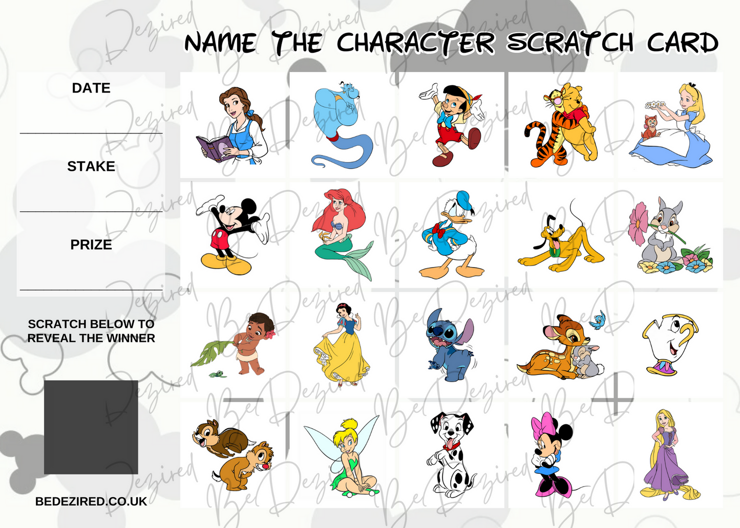 Disney Character 1-20 Fund Raising Scratch Card