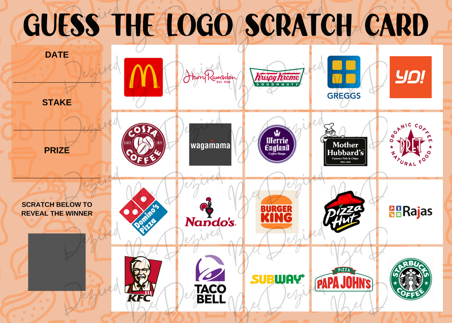 Guess the Food Chain Logo Scratch Card