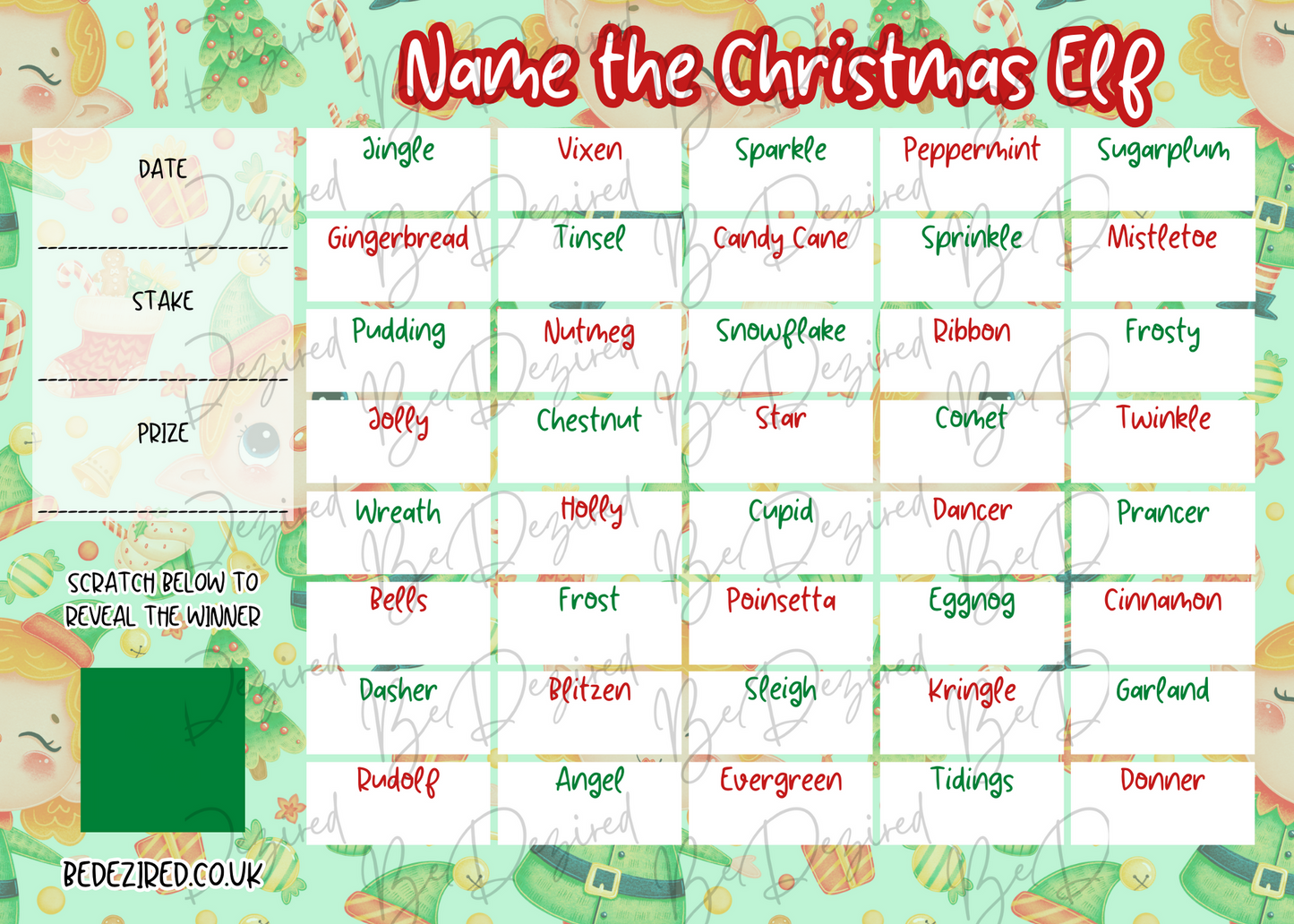 Name the Elf Scratch Card