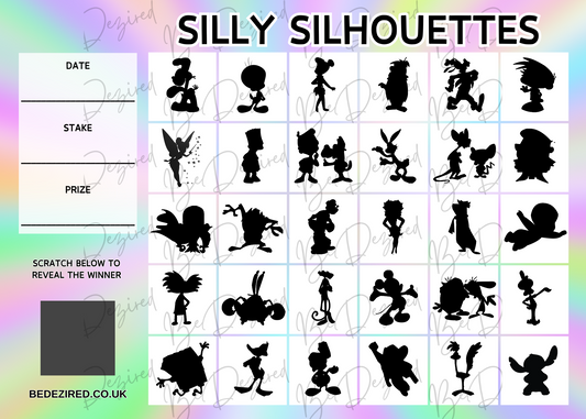 1-30 Silly Cartoon Silhouettes Scratch Card