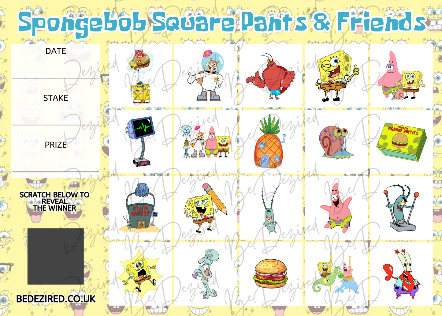 1-20 Spongebob Square Pants Scratch Card