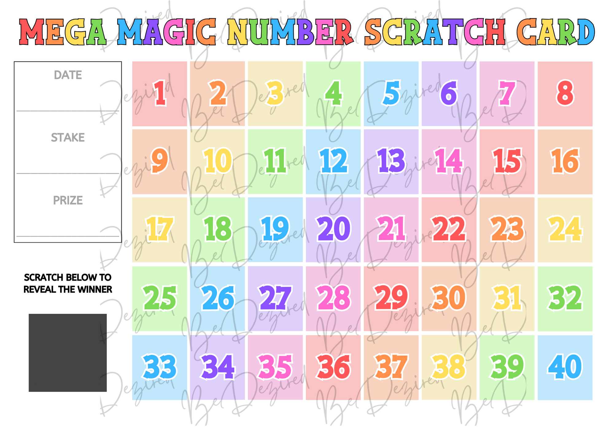 Magic Number Lucky Squares 1-40 Fund Raising Scratch Card – BeDezired