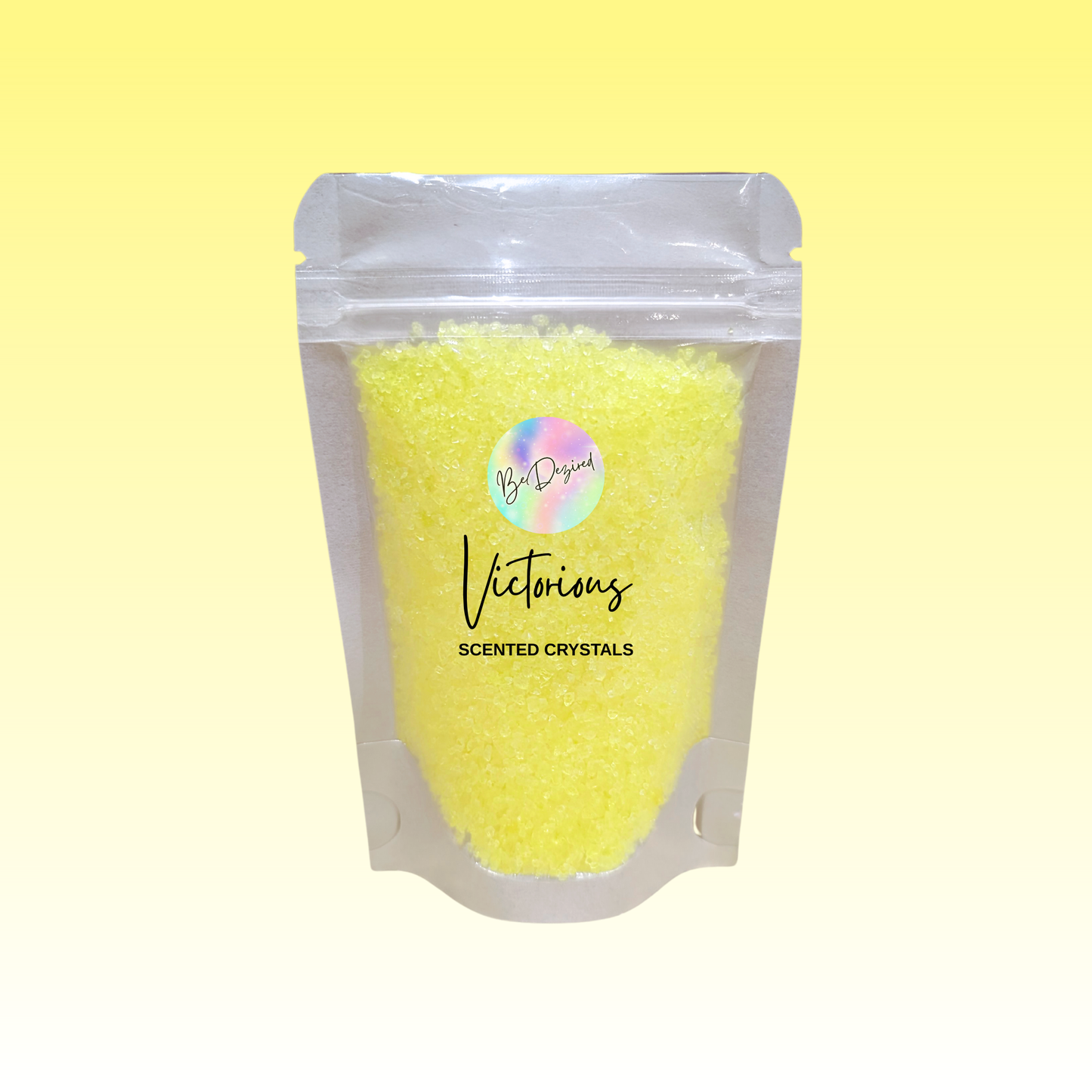 Invictus by Paco Rabanne Inspired Scented Crystals. Yellow in a clear frosted resealable pouch.